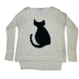 Debut Black Cat Open Knit Sweater Pullover Womens‎ M/L Whimsy Mesh Novelty Light